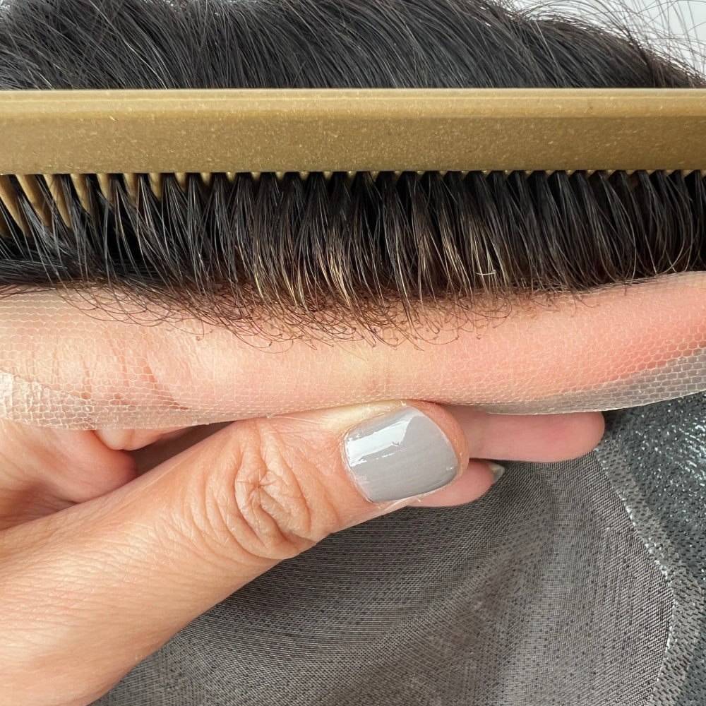 fine mono with lace frontal hair system for men natural hairline