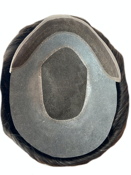 french lace center with lace frontal hair system for men