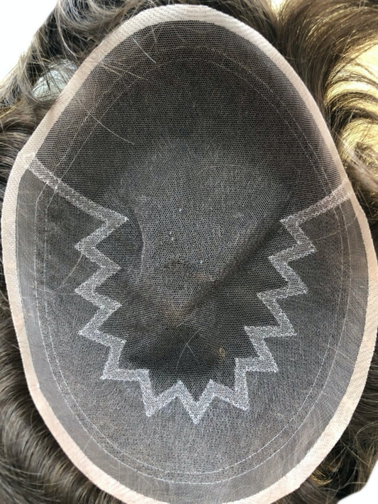 french lace with durable fine welded mono  side back men;s toupee